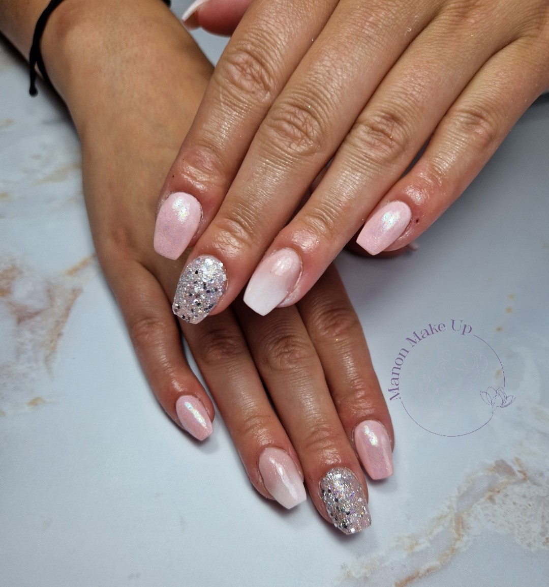 pose gel + babyboomer + paillettes + effet sirène