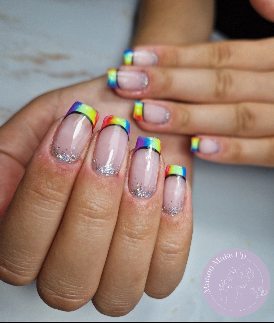 gainage semi + french + dégradé paillettes