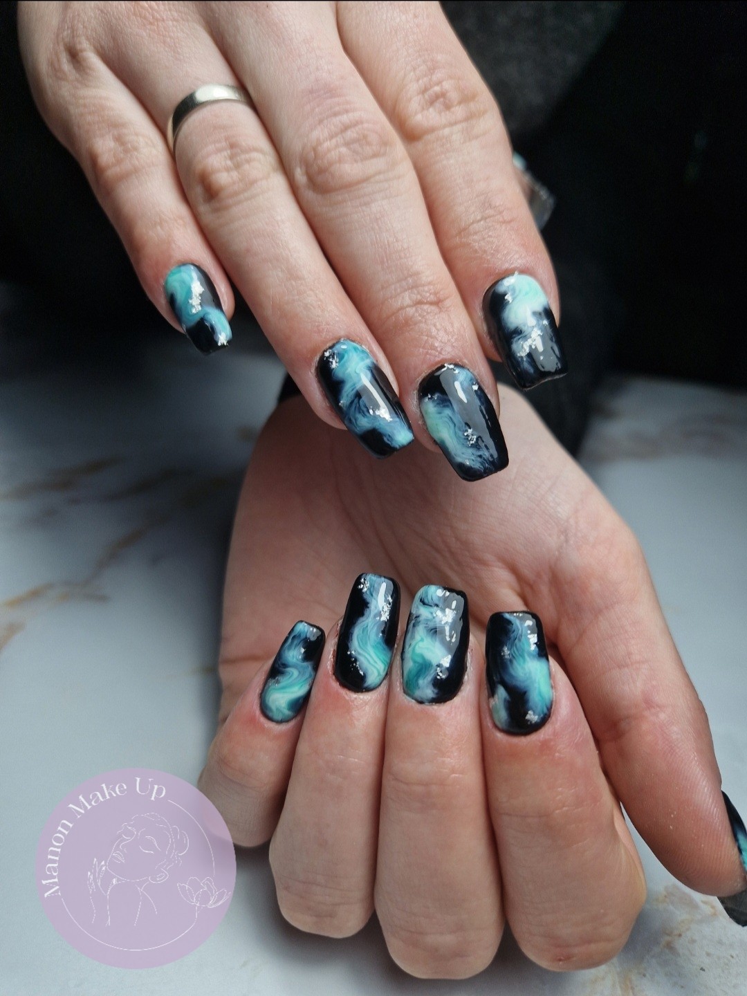 remplissage gel + nail art + marbre